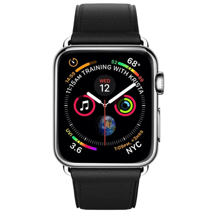 Lisslune | Classic Button Leather Wrist Band for Apple Watch Series 3 & 2 & 1 38mm (Black)