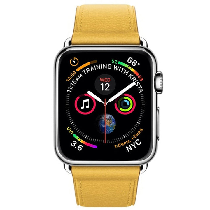 Lisslune | Classic Button Leather Wristband for Apple Watch Series 3 & 2 & 1 38mm (Yellow)