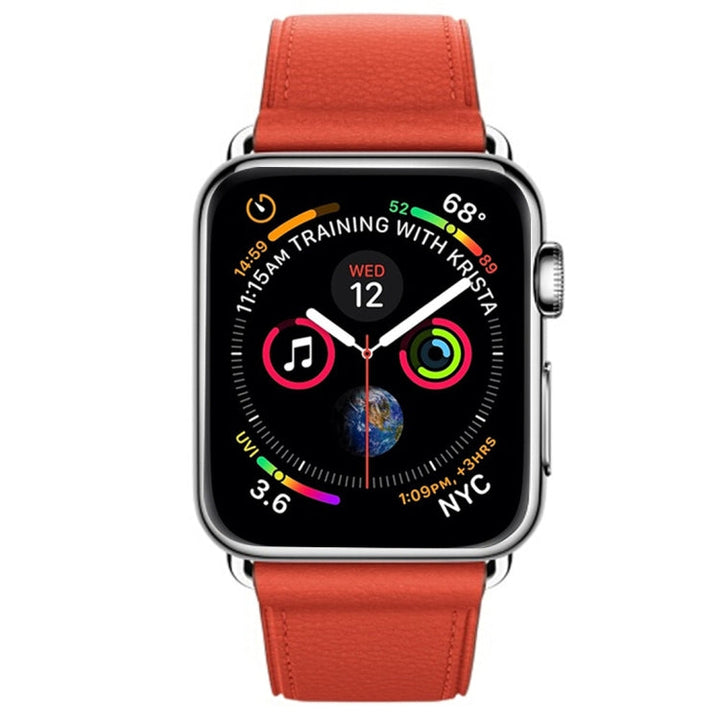 Lisslune | Classic Button Leather Wristband for Apple Watch Series 3 & 2 & 1 38mm (Orange)