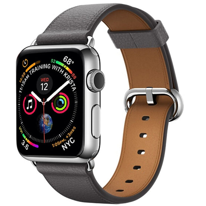 Lisslune | Classic Button Leather Wristband for Apple Watch Series 3 & 2 & 1 42mm (Gray)