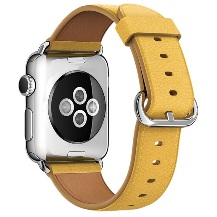 Lisslune | Classic leather strap with button for Apple Watch Series 3 & 2 & 1 42mm (Yellow)