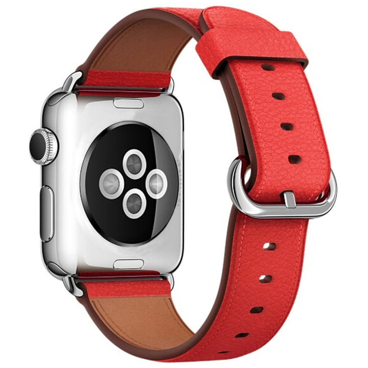 Lisslune | Classic Button Leather Wristband for Apple Watch Series 3 & 2 & 1 42mm (Red)