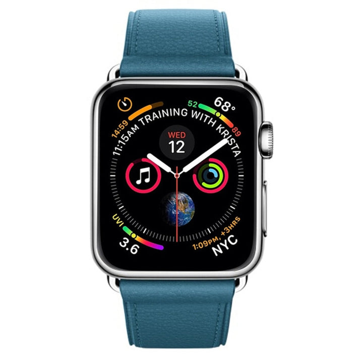 Lisslune | Classic Button Leather Wristband for Apple Watch Series 3 & 2 & 1 42mm (Dark Blue)