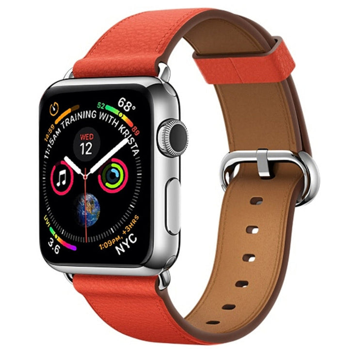 Lisslune | Classic Button Leather Wristband for Apple Watch Series 3 & 2 & 1 42mm (Orange)