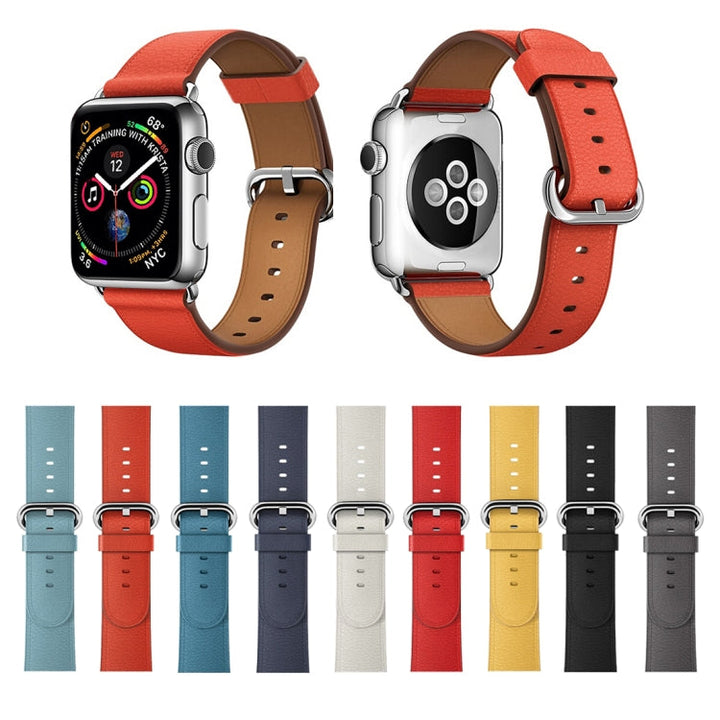 Lisslune | Classic Button Leather Wristband for Apple Watch Series 3 & 2 & 1 42mm (Dark Blue)
