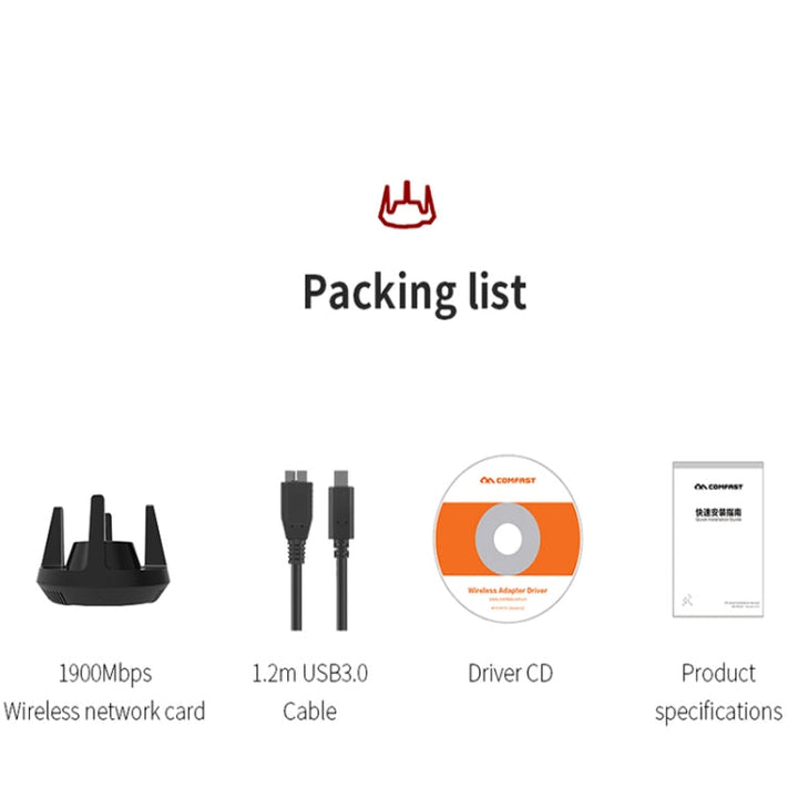 Lisslune | Comfast CF-958AC High Performance PA Wifi Adapter 1900Mbps Gigabit E-Sport Network Card 2.4Ghz+5.8Ghz USB 3.0 PC Lan Dongle Receiver