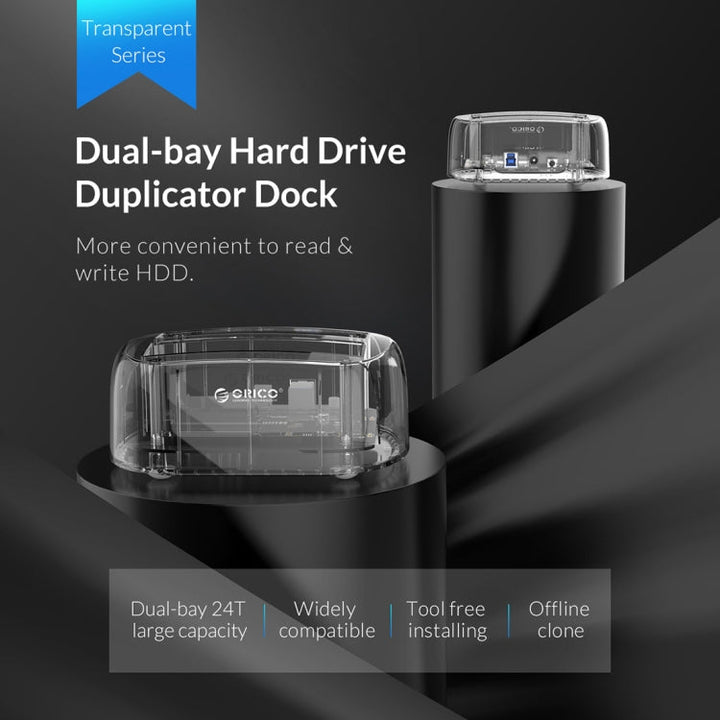 Lisslune | ORICO 6239U3 3.5/2.5-Inch 2-Bay Transparent USB3.0 Common Read & Write Hard Drive Dock