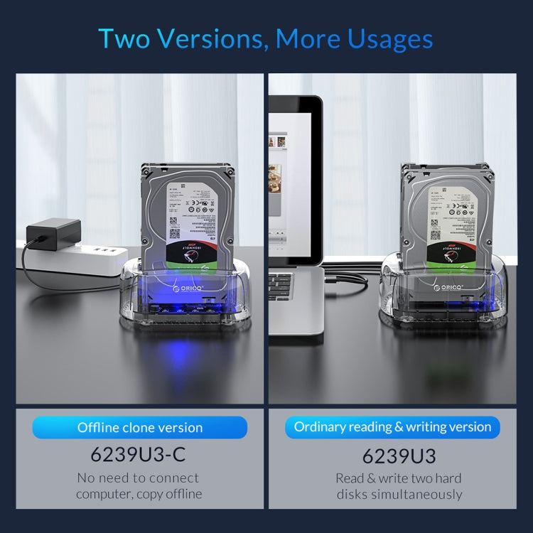 Lisslune | ORICO 6239U3 3.5/2.5-Inch 2-Bay Transparent USB3.0 Common Read & Write Hard Drive Dock