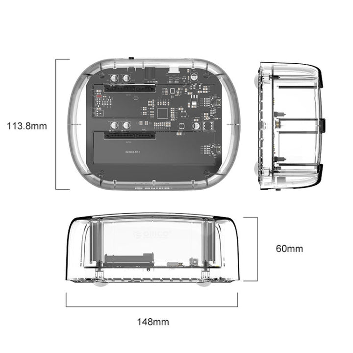Lisslune | ORICO 6239C3 2.5/3.5 Inch 2 Bay Transparent Type-C Hard Drive Dock