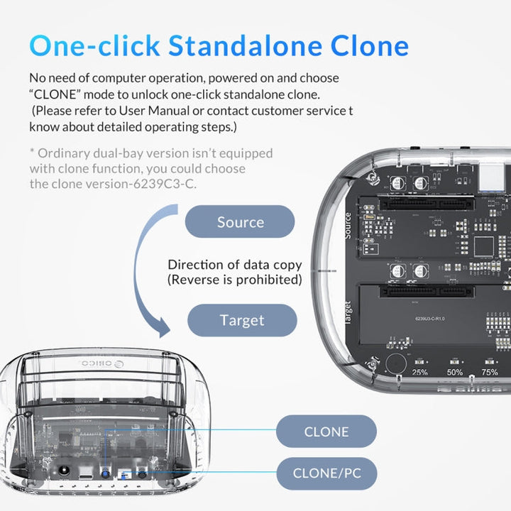 Lisslune | ORICO 6239C3 2.5/3.5 Inch 2 Bay Transparent Type-C Hard Drive Dock