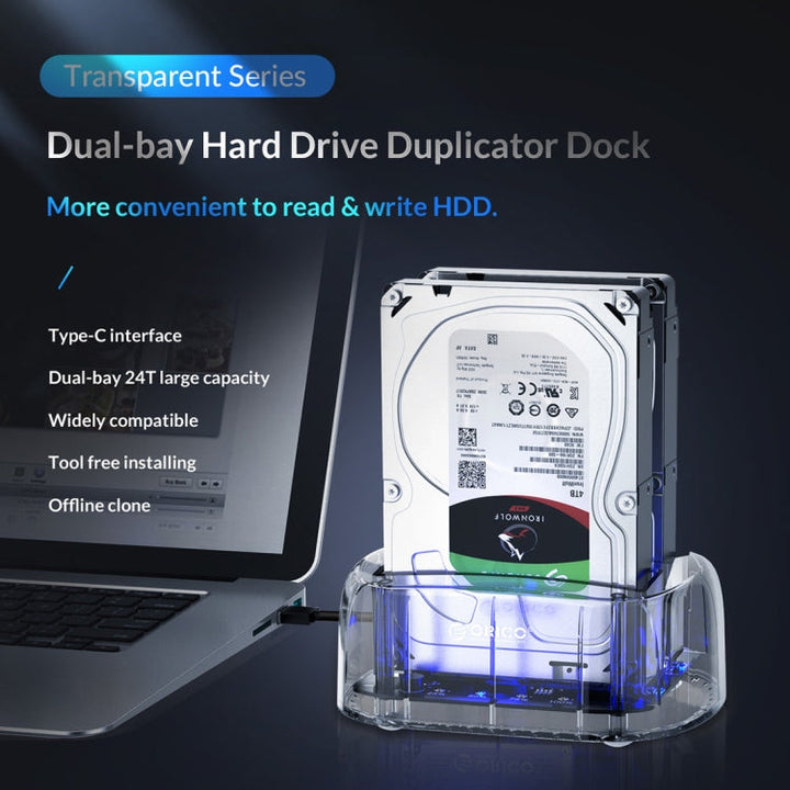 Lisslune | ORICO 6239C3 2.5/3.5 Inch 2 Bay Transparent Type-C Hard Drive Dock
