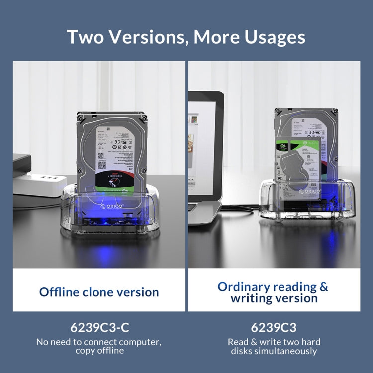 Lisslune | ORICO 6239C3 2.5/3.5 Inch 2 Bay Transparent Type-C Hard Drive Dock