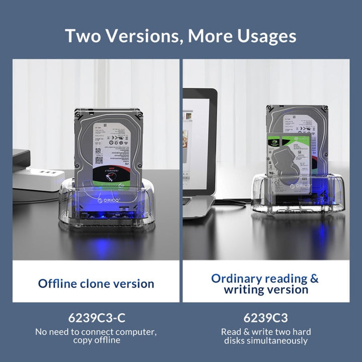 Lisslune | ORICO 6239C3 2.5/3.5 Inch 2 Bay Transparent Type-C Hard Drive Dock
