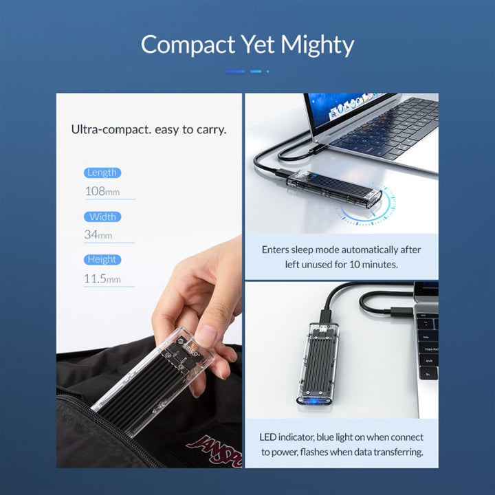 Lisslune | ORICO TCM2F-C3 NGFF M.2 Hard Drive Enclosure, tool-free Type-C connection, transparent hard drive box