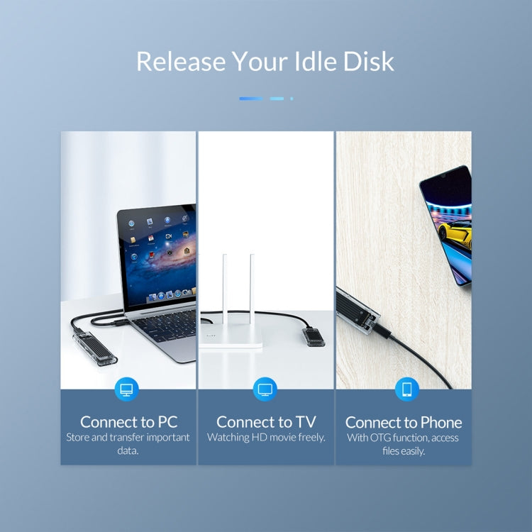 Lisslune | ORICO TCM2F-C3 NGFF M.2 Hard Drive Enclosure, tool-free Type-C connection, transparent hard drive box