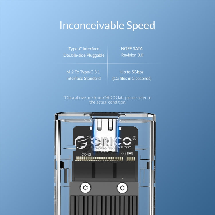 Lisslune | ORICO TCM2F-C3 NGFF M.2 Hard Drive Enclosure, tool-free Type-C connection, transparent hard drive box
