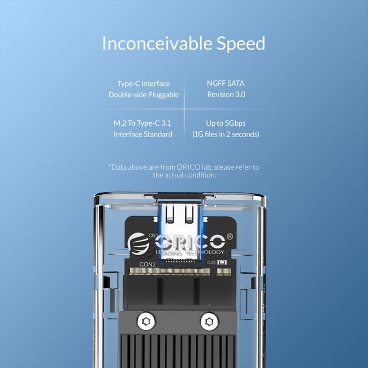 Lisslune | ORICO TCM2F-C3 NGFF M.2 Hard Drive Enclosure, tool-free Type-C connection, transparent hard drive box