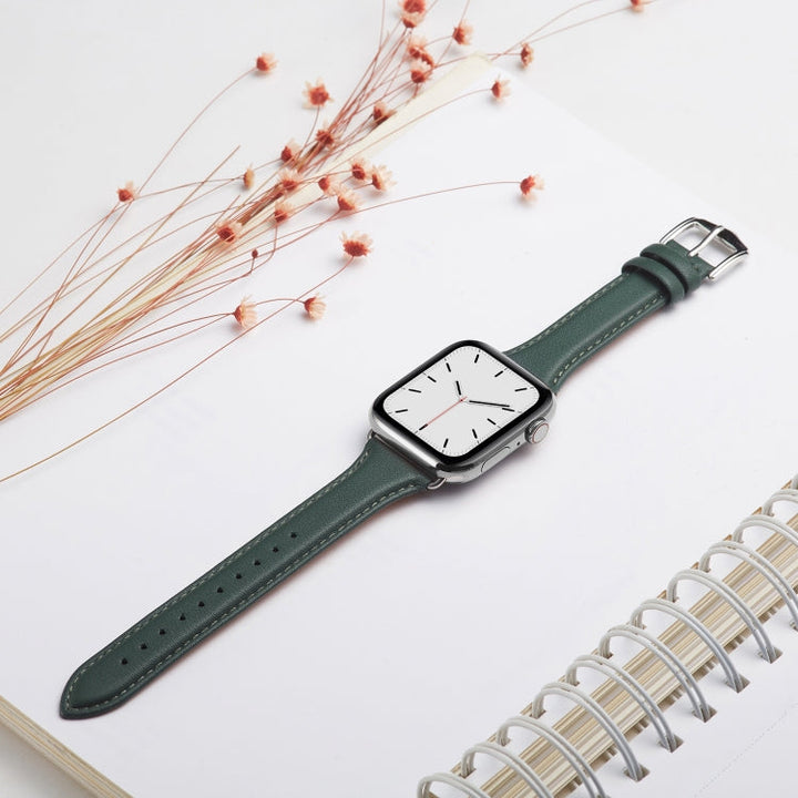 Lisslune | For Apple Watch 3 / 2 / 1 generations 38mm universal thin leather strap (black green)