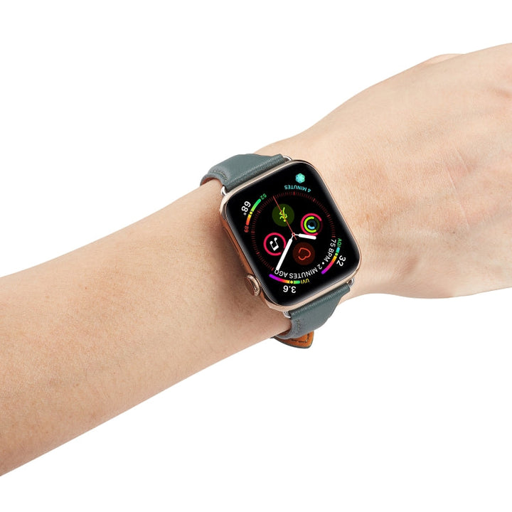 Lisslune | For Apple Watch 3 / 2 / 1 generations 38mm universal thin leather strap (black green)