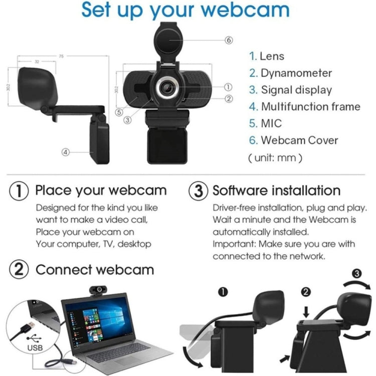 Lisslune | Full HD 1080P Webcam with noise-cancelling microphone Skype streaming live camera for computer Android TV