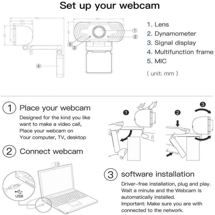 Lisslune | Full HD 1080P Webcam with noise-cancelling microphone Skype streaming live camera for computer Android TV