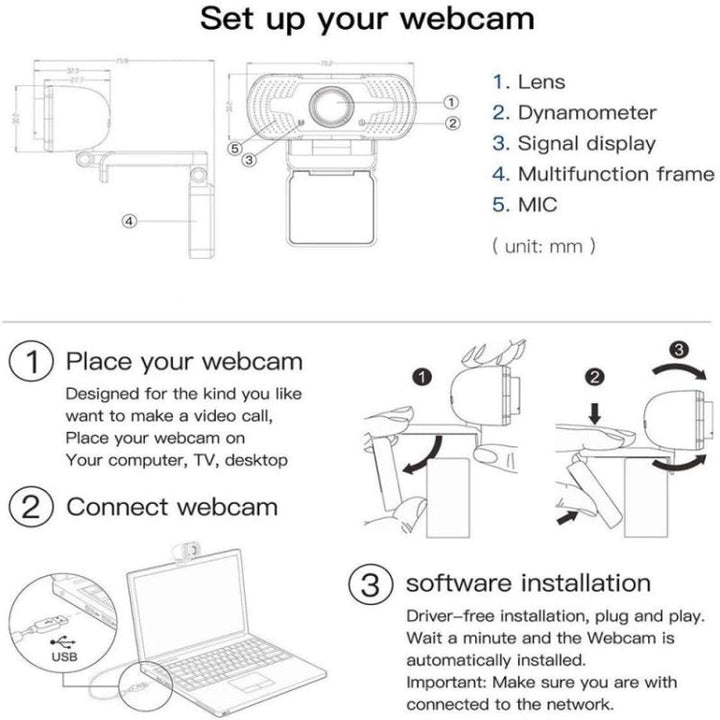 Lisslune | Full HD 1080P Webcam with noise-cancelling microphone Skype streaming live camera for computer Android TV