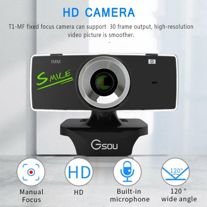 Lisslune | Gsou B18S HD Webcam with built-in microphone Smart webcam USB streaming live camera with noise cancellation