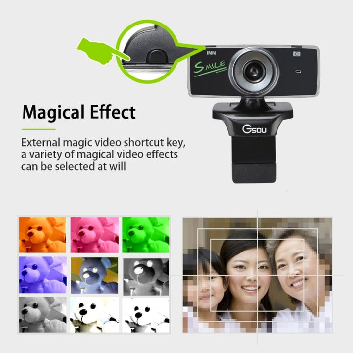 Lisslune | Gsou B18S HD Webcam with built-in microphone Smart webcam USB streaming live camera with noise cancellation