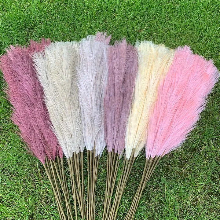 Lisslune | 5 pieces 100 cm Artificial Pampas Grass Dried Flower Bouquet Wedding Party Decoration Home Room DIY Artificial Plants Decoration Supplies