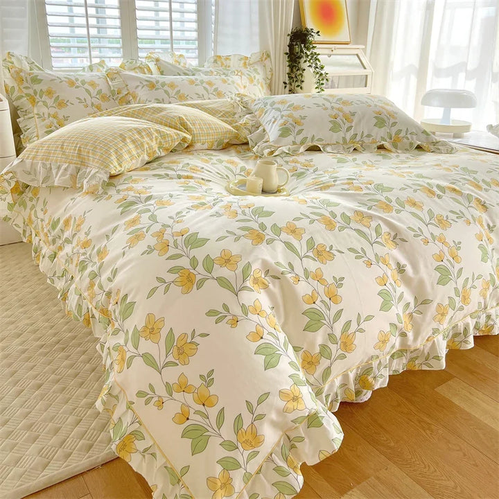 Rynx Princess Style Ruffled 100% Cotton Duvet Cover Set or Single Duvet Covers Floral Soft Duvet Cover Cotton Sweet Duvet Covers