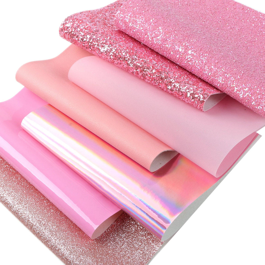 Lisslune | Sparkling Pink Synthetic Leather Crafting Set - 7 Glitter Sheets, 20x33cm Each