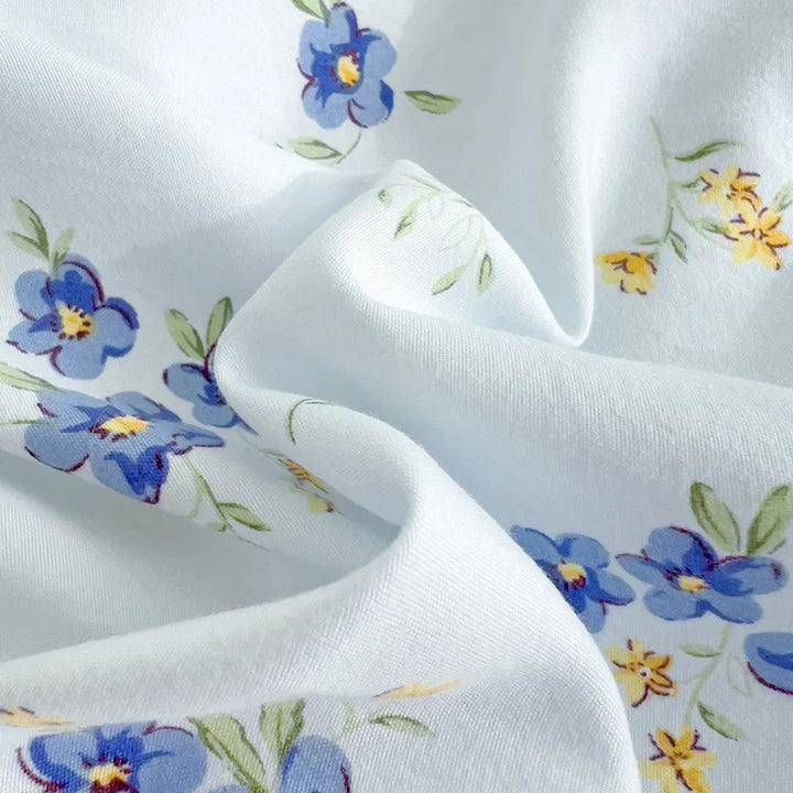 Rynx | In Style Floral Duvet Cover Set Flat Cover Pillowcases Without Filling Queen 200x230cm Romantic Girls Blue Bedding Flower Bedding
