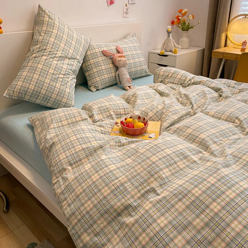 Rynx | Japanese Style 100% Cotton Soft Bed Linen Set Stripe Print Duvet Cover with Pillowcase Comforter Bedspread Pillowcase Sets