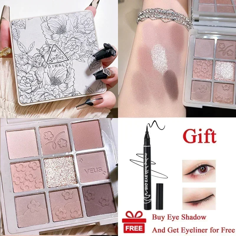 Rynx | Cement Gray Black Eyeshadow Palette Makeup Eyes Glitter Contour Pigments Palette Pearly Shine Fashion Korean Eyeshadow Makeup