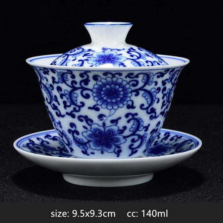 Lisslune | PorceVive Gaiwan Tea Cup | Handcrafted Porcelain with Landscape Pattern | Chinese Tea Set with Lid