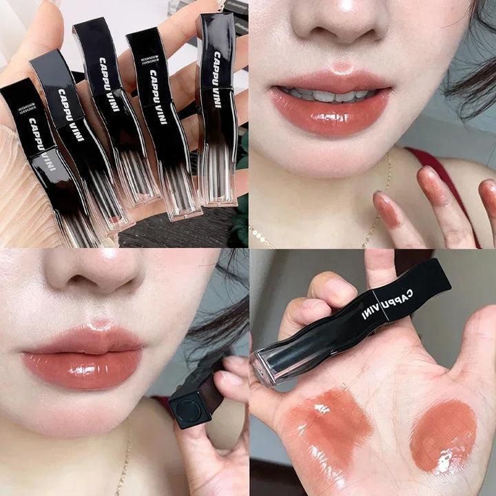 Rynx | New Jelly Mirror Black Tube Lipstick Long-lasting Non-sticky Cup Moisturizing Water Light Lip Balm Korean Lip Makeup Cosmetics 1 Piece
