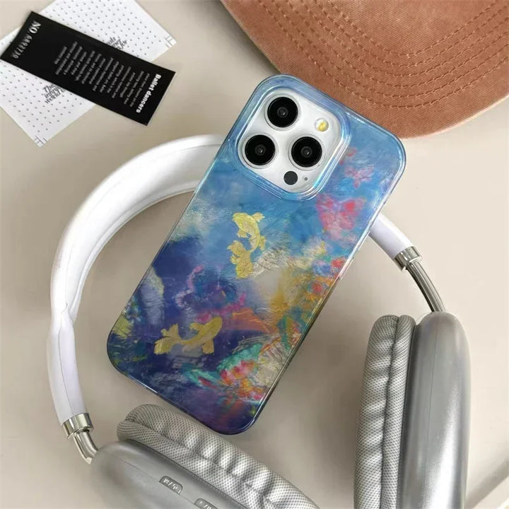 Lisslune | Für iPhone 16 Pro Hülle Farbverlauf Goldfisch Schmetterling Handyhülle für iPhone 16 15 14 13 12 11 X XR Xs SE2 SE 8 7 Plus Pro Max Hülle