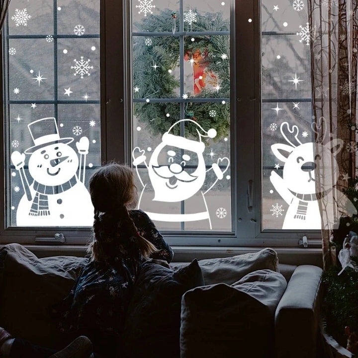 Rynx Christmas Window Stickers Santa Snowflake DIY Wall Tattoo Christmas Decorations for Home New Year Ornaments Gift