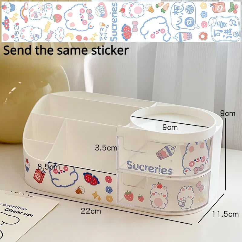 Rynx | Japanese Style Desktop Pen Holder Cute Multifunctional Large Capacity Partition Drawer Desk Stationery Organizer Storage Box