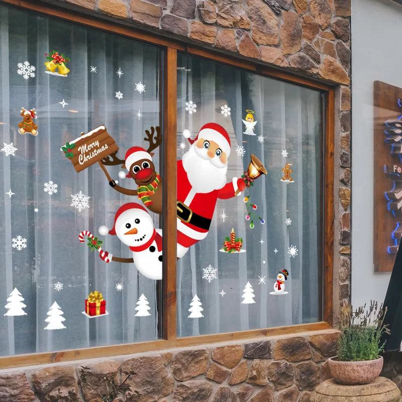Rynx Christmas Window Stickers Santa Snowflake DIY Wall Tattoo Christmas Decorations for Home New Year Ornaments Gift