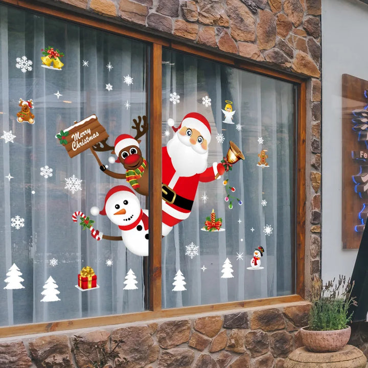 Rynx Christmas Window Stickers Santa Snowflake DIY Wall Tattoo Christmas Decorations for Home New Year Ornaments Gift