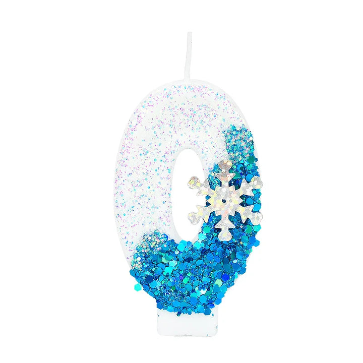 Rynx Frozen Birthday Candles 0-9 Number Glitter Blue Snowflake Cake Candle Kids Girls Birthday Party Cake Topper Decoration Accessories