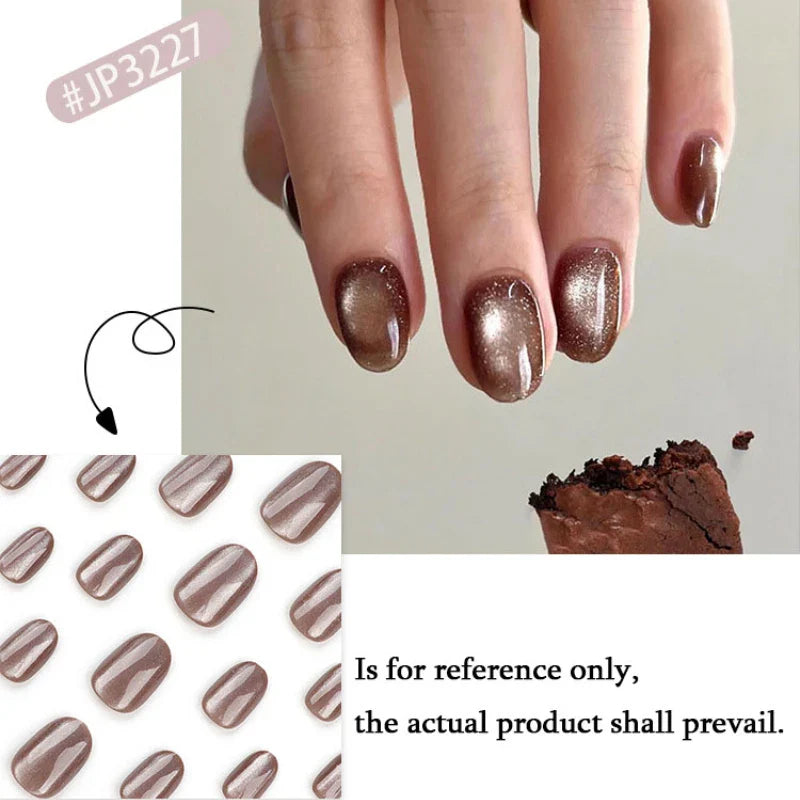 Rynx | Nude Pink Cat Eye Red French Nail Art Portable Fashion False Nails Removable Ready False Nails Press on Nails with Glue