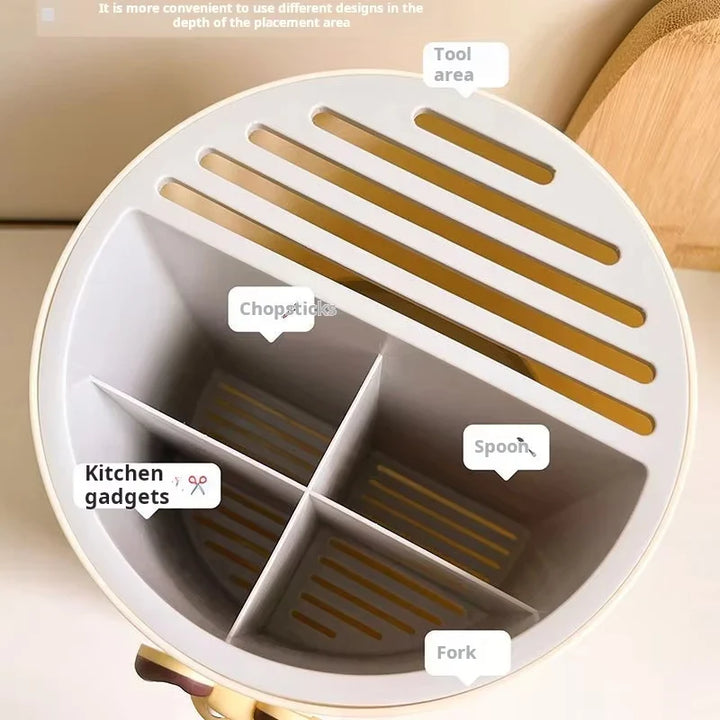 Rynx | Rotating Storage Rack Kitchen Counter Household Spoon Fork Chopsticks Knife Holder Household Dish Integrated Storage Rack