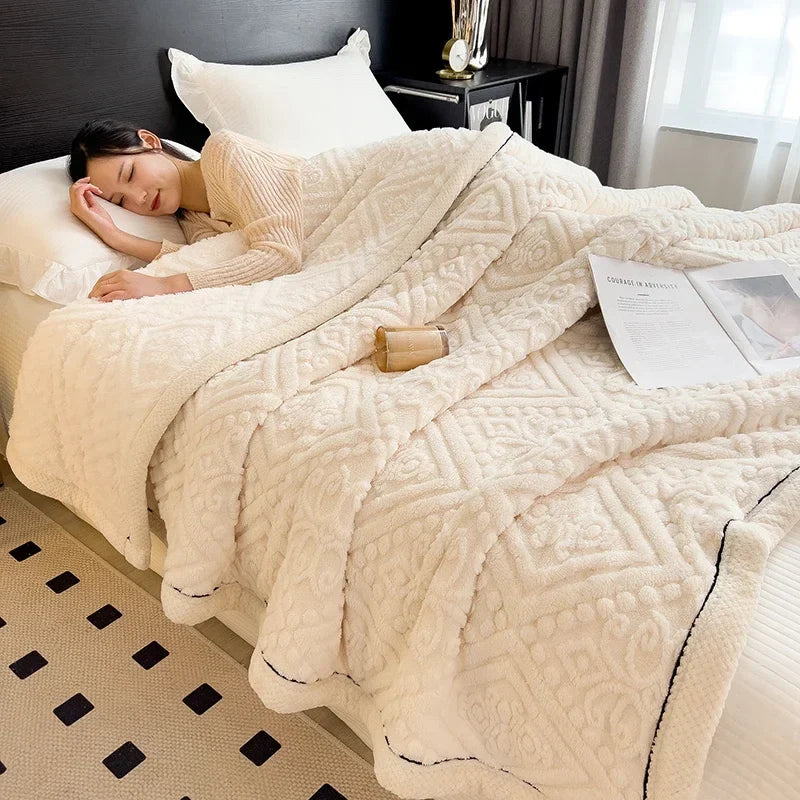 Rynx New European Style Checkered Velvet Warm Blanket for Bed Soft Fluffy Sofa Cover Blanket Super Warm Autumn Winter Throw Blanket