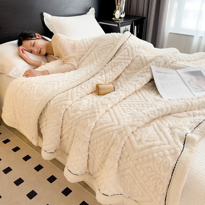 Rynx New European Style Checkered Velvet Warm Blanket for Bed Soft Fluffy Sofa Cover Blanket Super Warm Autumn Winter Throw Blanket