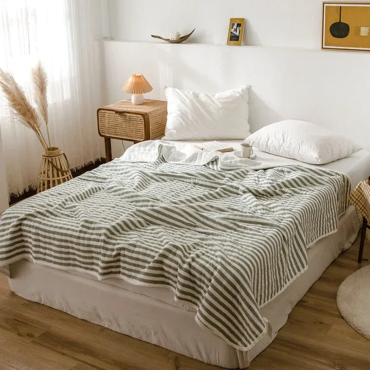 Rynx Stripes 100% Cotton Summer Blanket for Bed Soft Skin-Friendly Queen Comforter for Summer Air Conditioning Thin Comforter Breathable