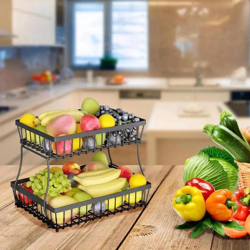 Lisslune | Two-Tier Iron Fruit and Vegetable Organizer for Kitchen Efficiency