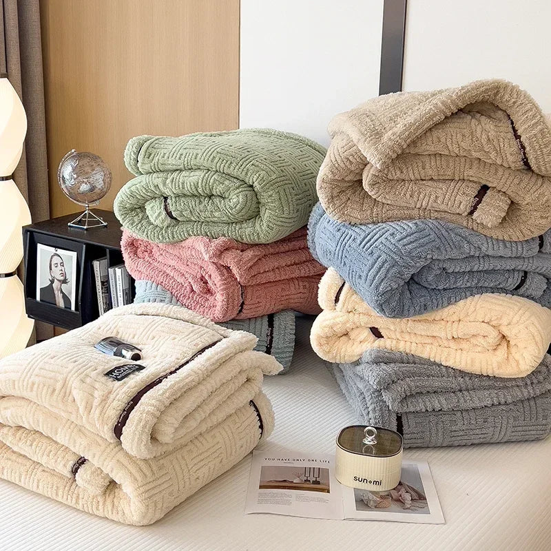Rynx New Half-Side Fleece Autumn Winter Blanket Soft Fluffy Maternal and Child Grade Comforters Warm Breathable Sofa Cover Blanket