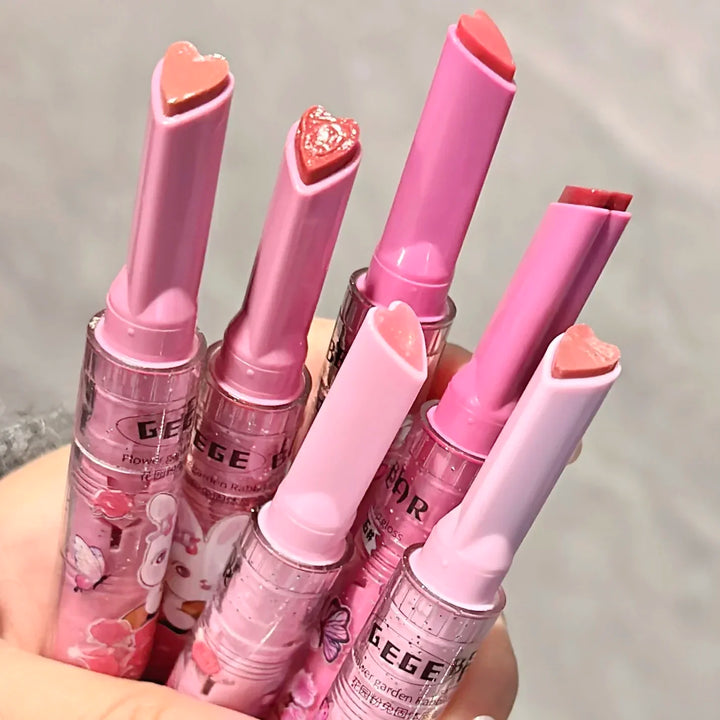 Rynx | 3PCS Heart-shaped Jelly Lipstick Pen Mirror Water Glitter Lip Lacquer Waterproof Moisturizing Lipstick Transparent Korean Makeup